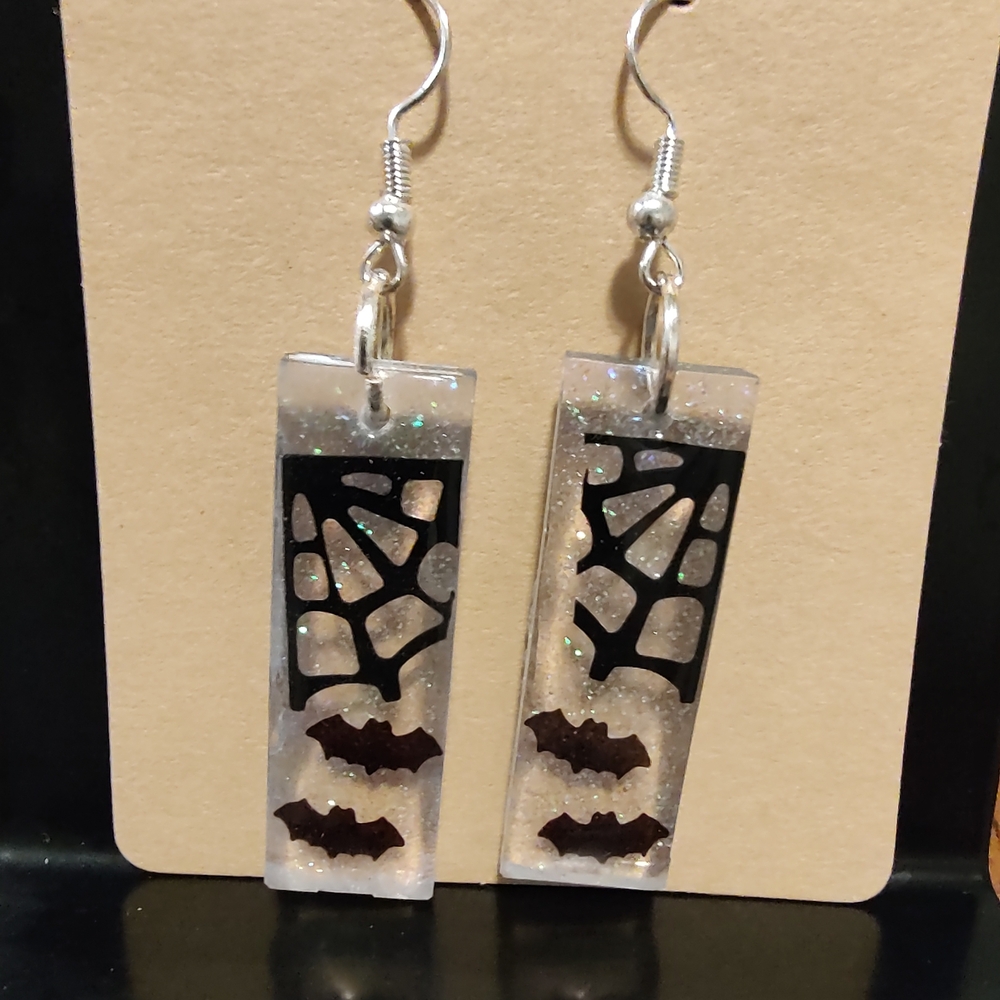 Black and Silver Bat Earrings